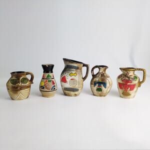 Vtg 5pc Set Native American Indian Southwestern Ceramic Pottery Vase & Pitchers